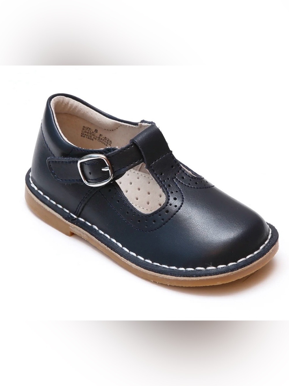 L'Amour Frances Perforated T-Strap School Leather Mary Janes Size 11 Navy